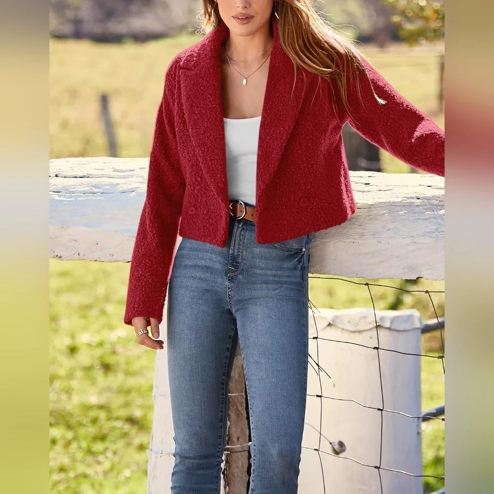 BTFBM 2023 Women's Fashion Fuzzy Fleece Short Jacket Fall Winter Lapel